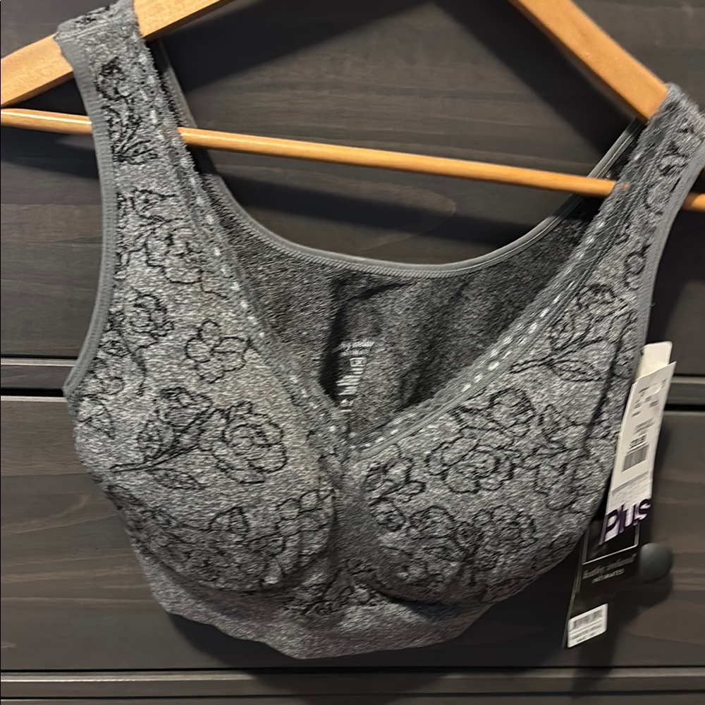 Kathy Ireland Gray Floral Bra